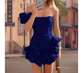 25 Summer New Women's Dress with ruffled edges flower buds, waist cinched dress, one shoulder strapless and hip hugging skirt