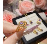 dazzling gold-plated grape purple diamond ring earrings necklace full of diamonds flashing noble and elegant light luxury set