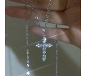 fashionable Necklace with bright zirconium cross pendant, thin chain punk jewelry, ideal birthday gift for women and girls ,Mother's Day gift