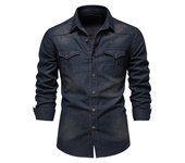 Camisa vaquera sin planchar camisa de manga larga para hombre de color sólido casual sin planchar