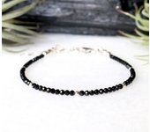 Black Tourmaline Bracelet with Karen Hill  October Birthstone Genuine Gemstone Beaded Crystal Bracelet Black Dainty Bracelet