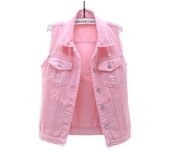 Women's sleeveless denim jacket, ve worn, caramel color