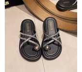 Women's thick-soled slippers for outdoor use in summer with floral rhinestones and cross-strap Roman slip-on sandals
