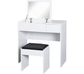 Tocador de Maquillaje con Taburete Mesa de Maquillaje con Espejo Tapa Abatible y Cajas de Almacenamiento 80x40x79 cm y 40x30x40 cm Natural