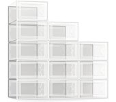 Large 12 Pack Shoe Storage Box, Clear Plastic Stackable Shoe Organizer for Closet, Space Saving Foldable Shoe Rack Sneaker Container Bin Holder