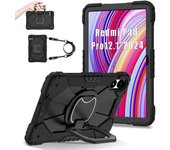 For Redmi 12.1 SE 8.7 Xiaomi Pad 7 Pro 11.2 2024 360 Rotating Heavy Armor Red Tablet Case Silicone Shockproof Cover