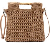 Women Straw Beach Tote Bag Summer Large Bamboo Top Handle Handbag Hand Woven Shoulder Crossbody Purse for Travel