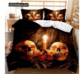 Skull Duvet Cover Set Queen 3D Skeleton Floral Skull Pattern Printed Bedding Qulit Cover Gothic Microfiber Bedding Queen Size