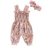 Pudcoco Baby Girls 2Pcs Easter Outfits Sleeveless Easter Egg Print Smocked Romper + Headband Set Newborn Clothes 0-24M