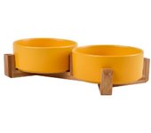 Ceramics Wood Stand with No Spill Large Feeder Dish with Dog Bowl Cat Food Water Bowls for Dogs Cats Feeding Puppy  Pet Supplies