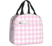 Black And White Gingham Lunch Box Women Geometric Checkered Plaid Cooler Thermal Food Insulated Lunch Bag For Work Picnic Bags