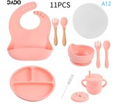 Bebé Silicona Alimentación Platos Comer Ventosa Plato Dividido Tazón Cuchara Tenedor Niño Niña Vajilla Set con Tapa Cubierta Kit