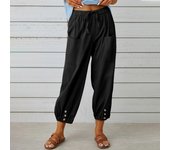 e linen and cotton pants buttons for women, wide leg trousers with nine stitches, high waist, novelty