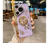 KEYSION Shockproof Case for Huawei Pura 70 Ultra 70 Pro+ Butterfly Ring Stand Phone Back Cover for Huawei P60 Pro P60Art P50 P40