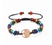 Pulsera de piedra esmerilada de doble capa de 6 mm que teje el árbol de la vida colgante cuentas de yoga ajustables