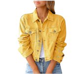Women Solid Denim Jacket Long Sleeve Ming Cardigan Suit Pocket Coat Top ZX