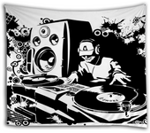 Black and White Wall Hangings Art Dj Controller Tapestries Pop Music Tapestry for Child Youth Man,Hip Hop Rock Musical Theme Living Room Decorative Medium 40x60 Inches