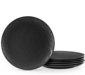 Platos Llanos Negros  6x Juego de Platos de Ceramica de 27 cm - Set Platos Llano Sueltos x6  Apto para Microondas Lavavajillas y Horno - 6x Platos Vajilla Negro Carbón