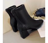 Botas De Tacón Alto Para Mujer, Botas Con Cremallera En La Espalda Cuadrada Botas De Tacón Medio Para Mujer
