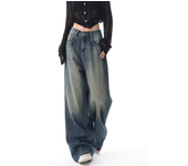 Streetwear Style Blue Straight Jeans Vintage High Waist Full Length Pants Women Korean Style Wide Leg Baggy Denim Trouser