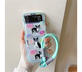 Cute Korean Portable Rope Hand Strap Dog Pizza Puppy Wavy Case for Galaxy Z Flip 3 5G Z Flip3 Flip4 Zflip3 Zflip4 Z Flip 4 Cover