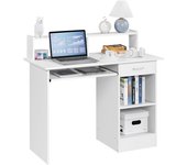106x50x94cm Mesa Escritorio Blanca Mesa de Ordenador con Cajones Escritorio de Oficina con Soporte de Monitor Mesa PC paraDespacho