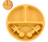 4 unids/set plato de comedor de silicona seguro para bebé, platos sólidos de dibujos animados para niños, juego de vajilla para bebé con cara sonriente, plato Retro para niños