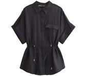 OUWU- Las Mujeres De Un Solo Pecho De Solapa De Manga Corta Corbata Camisa Adornada Calle Commuter Pantalones Elegante Color Sólido Traje Casual Tarjeta Verde Temperamento Conjunto De Dos Piezas