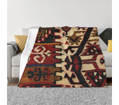 Vintage Turkish Kilim Blankets Warm Flannel Bohemian Geometric Diamond Tribal Ethnic Art Throw Blanket for Bed Travel Rug Piece