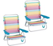 Pack 2 Sillas Playa Plegables | Ligera Portátil | Baja y Reclinable de 4 Posiciones | para Camping, Piscina, Terraza o Jardín Aguamarina