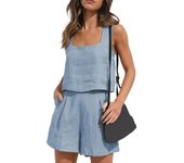 Conjunto de Top con cuello cuadrado para mujer, chaleco sin mangas con cuello cuadrado, conjunto de pantalones acampanados para ropa de casa informal,