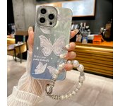 iPhone 15/14/13/12 Pro Max Cute Phone Case with Bracelet Butterfly Pattern Lens Protection Design 15Pro/14Pro/13Pro