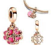 Four-leaf Clover Friendship Double Dangle Charm 925 Sterling Silver Original Bracelet for Jewelry