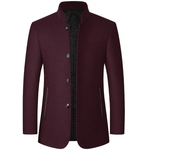 Abrigo hombre invierno, sólido cuello chino estilo, chaqueta lana informal negocios 2024.