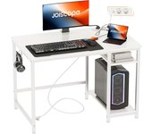 Escritorio Ordenador con Puerto de Carga USB y Tipo-C y 2 Tomas de Corriente,Escritorio Estudio y Juego Que Ahorra Espacio con Gancho y Estante de Almacenamiento de 2 Niveles,100x75cm,Negro