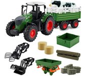 Farm Toys Tractor with Trailer-16.5 Inches Tractor Playset 1/24 Scale Gripper Frontloader Spreader for Boys Kids Toddlers