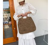 Casual Large Capacity Straw Beach Bag Wooden Handle Handbag Women Handmade Woven Bag Lady Casual Purses Summer Balii