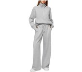 Women's zipper two-piece shirt, wide leg sports pants, women's casual suit