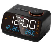 USB Charging FM Radio LED Alarm Clock Thermometer Hygrometer Digital Table Calendar Memory Function Connectable Earphones