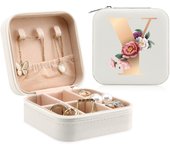 Initial Printing Jewelry Case Jewelry Storage Box Travel Accessories for Women Can Hold Rings Earrings Necklaces Gifts for Girls