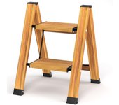 plegable, 2 peldaños, plegable, de aluminio, portátil, antideslizante, hasta 150 kg, diseño de vetas de madera para cocina, baño, camping