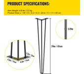 SucceBuy Hairpin Table Legs Set of 4,3-Rod Black Carbon Steel Desk Legs for Bench, Dining,Heavy-Duty DIY Furniture Legs