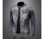 Chaqueta vaquera de motocicleta con cuello levantado y cremallera, Top deportivo Vintage único para hombre, chaqueta informal de marca a la moda