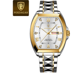 POEDAGAR Luxury Stainless Steel Watches for Man Luminous Waterproof Date Week Men Watch Tonneau Case Men's Quartz Watches