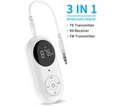 Adaptador de audio inalámbrico 3 en 1, receptor de FM, transmisor Bluetooth 5,3 con micrófono, 3,5 MM, AUX, Estéreo, música, Pantalla LED para Coche, PC, TV