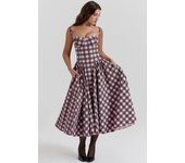 Women's Checkered Dress, Summer Dress with Shirt Neck