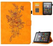 For Amazon Kindle 11th Gen (2022) Stitching PU Leather Auto Sleep / Wake Smart Cover Butterfly Flower Pattern Imprinted Folio Stand Card Slot Tablet C
