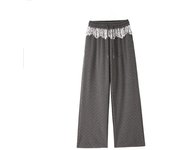 Sweet Lace Straight Leg Pants Drawstring Streetwear Women Casual Pants Trousers High Waist Wide Leg Loose Pants Female