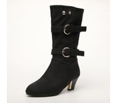 New Korean Style Thick Heel Mid-calf Boots with Belt Buckle in Autumn and Winter