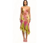 2025 Ruffle Hem Halter Vestido Temperamento Elegante Bordado Flor Vestidos De Verano